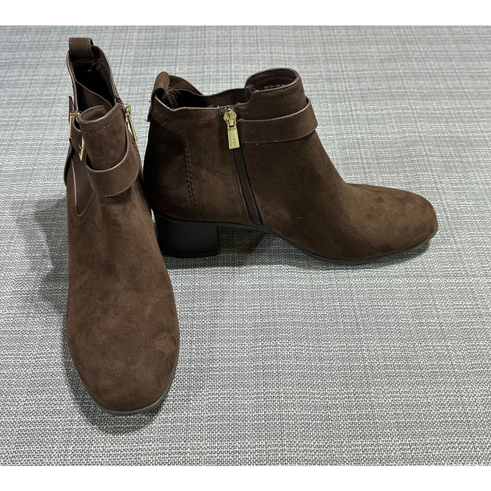 Kenneth Cole Reaction Boots Women size 10 Brown Zip Closure Buckle Accent Bootie